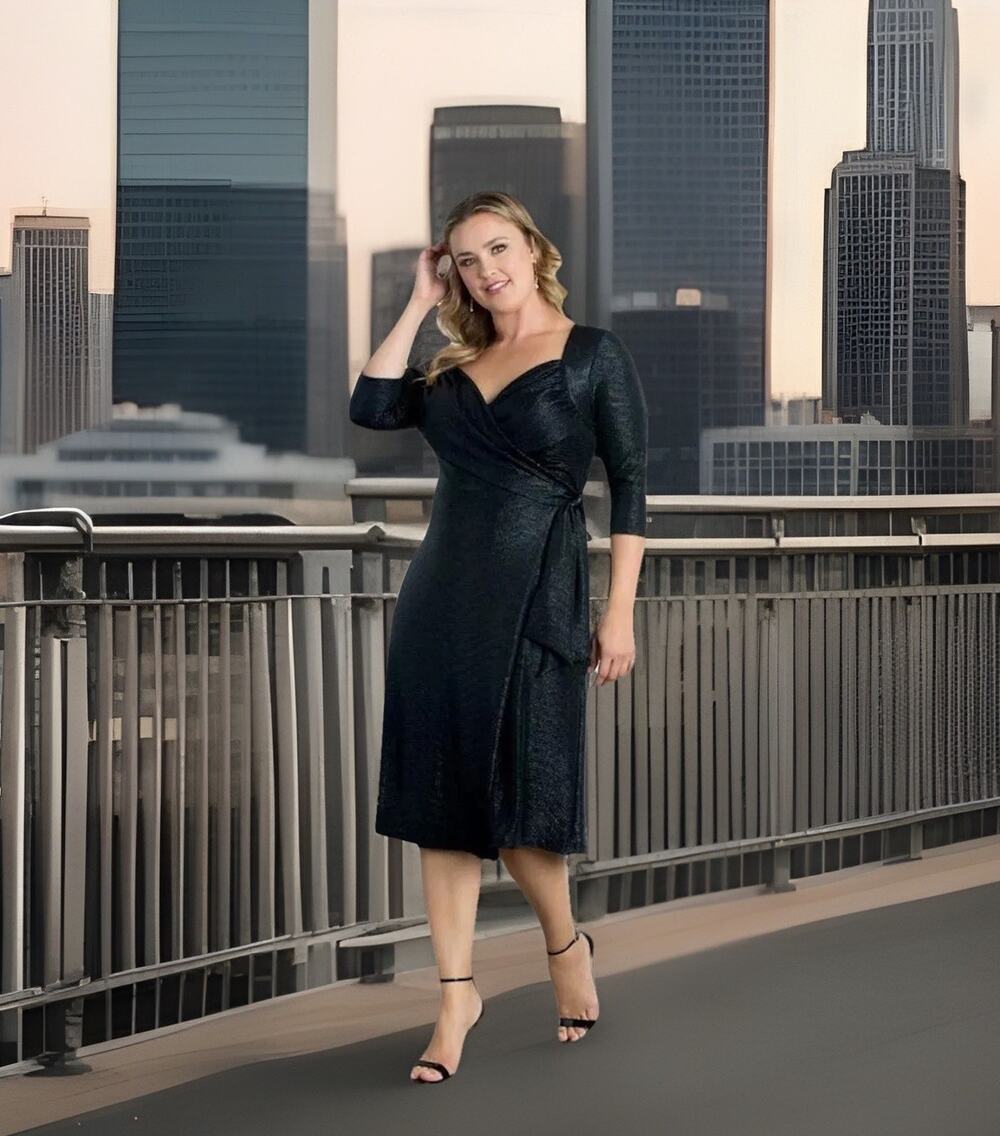 Kiyonna Socialite Dress 3X Retro Hollywood Glam Party Slimming True Wrap LBD